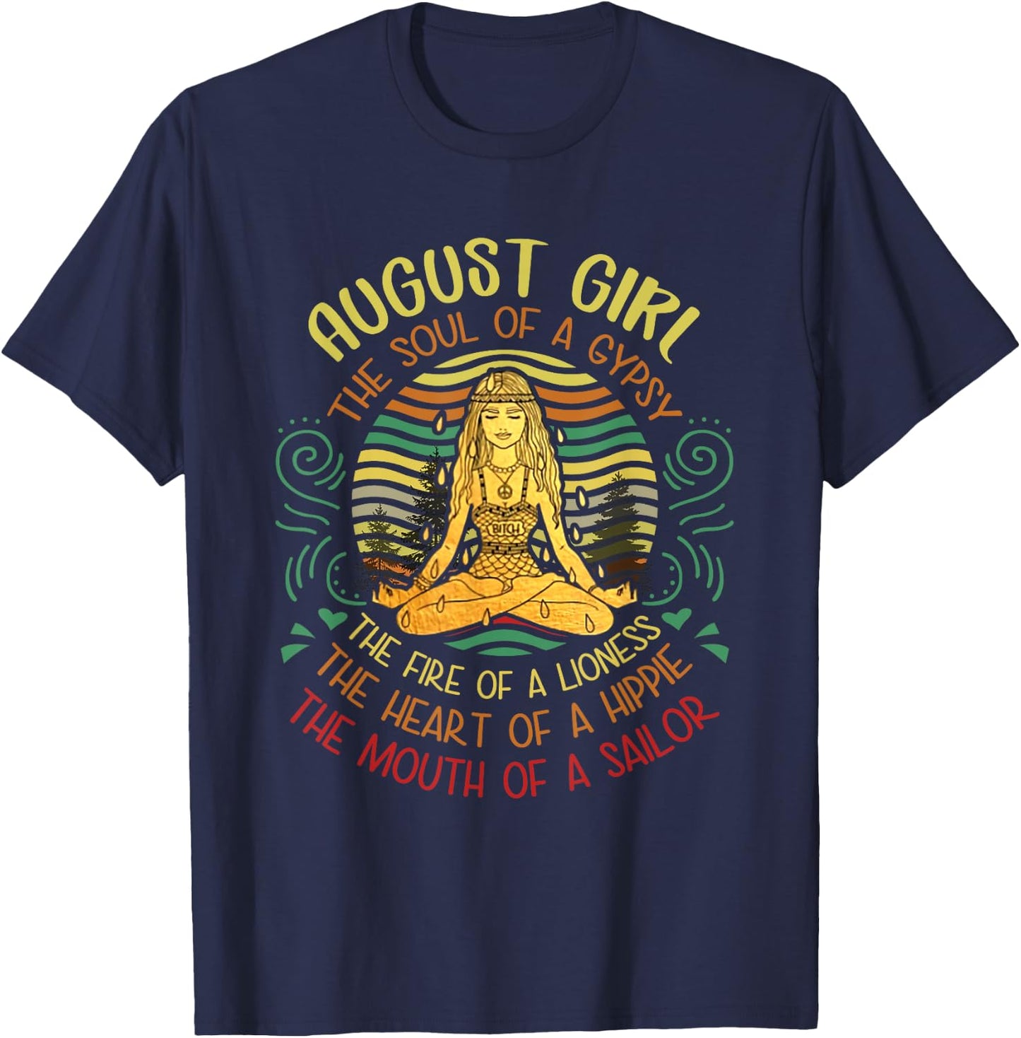 August Girl Gypsy Soul Yoga Vintage Hippie Birthday August T-Shirt - T-Shirt | Navy