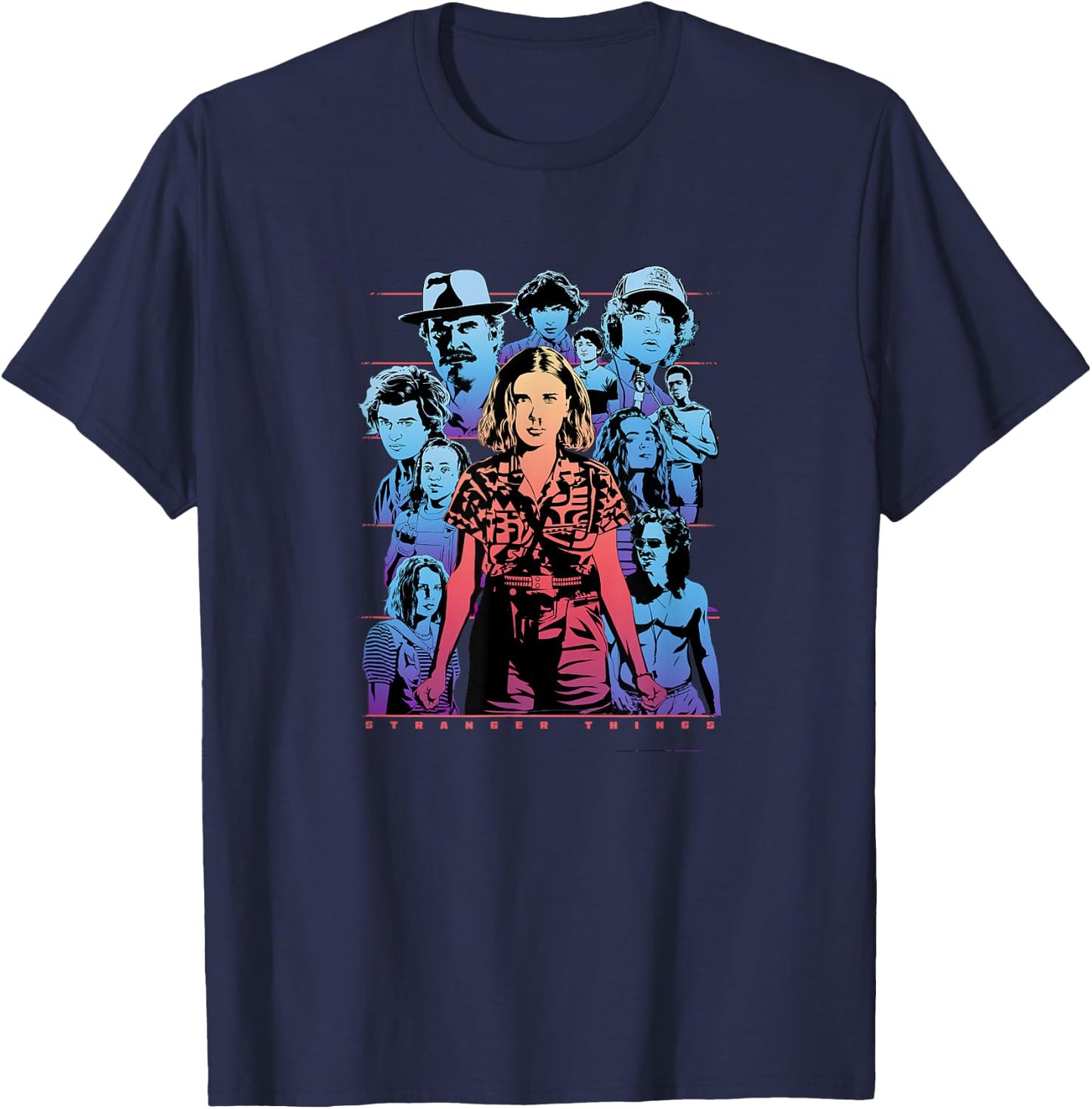 Stranger Things Group Shot Populous Gazing T-Shirt - T-Shirt | Navy