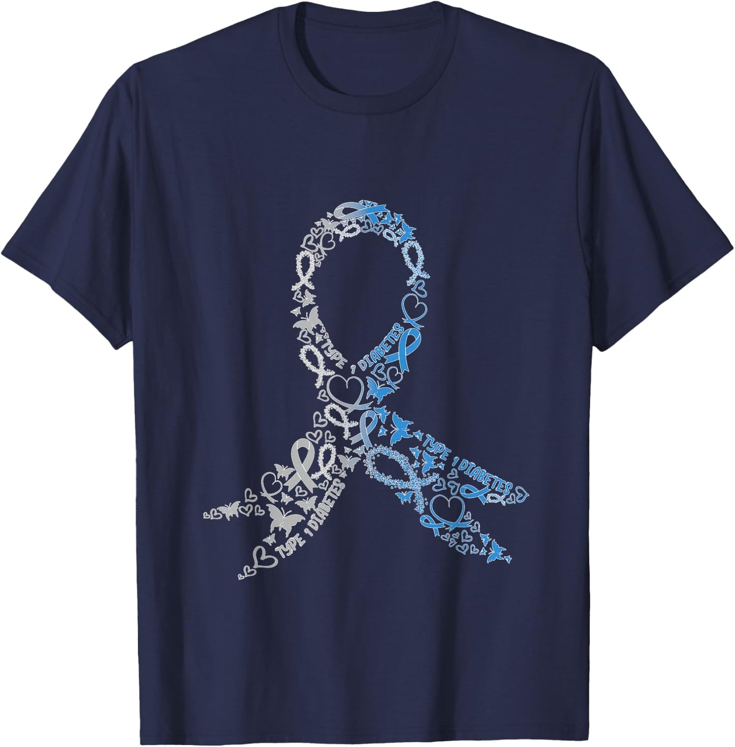 Type 1 Diabetes Ribbon Juvenile Diabetes Awareness Support T-Shirt - T-Shirt | Navy