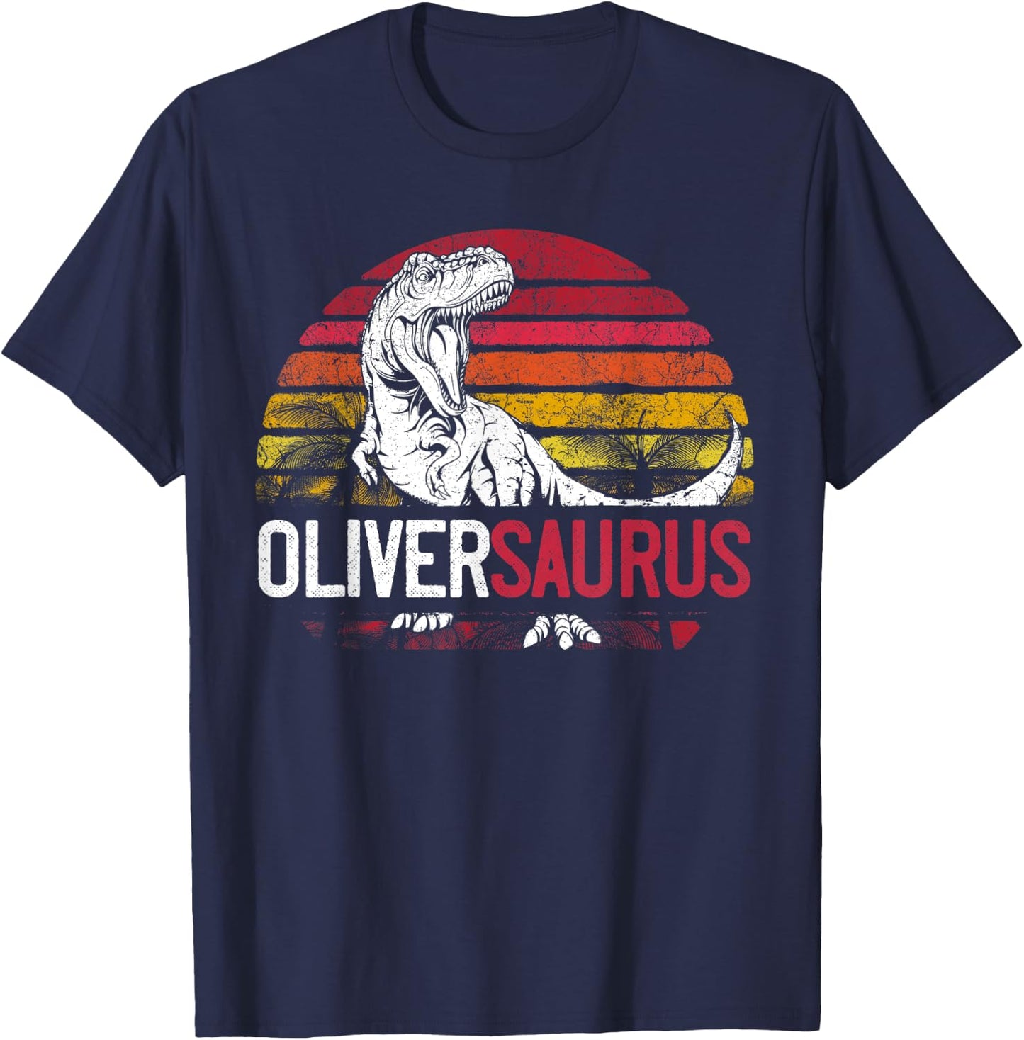 Oliver Saurus Funny Personalized Dinosaur T Rex Name T-Shirt - T-Shirt | Navy