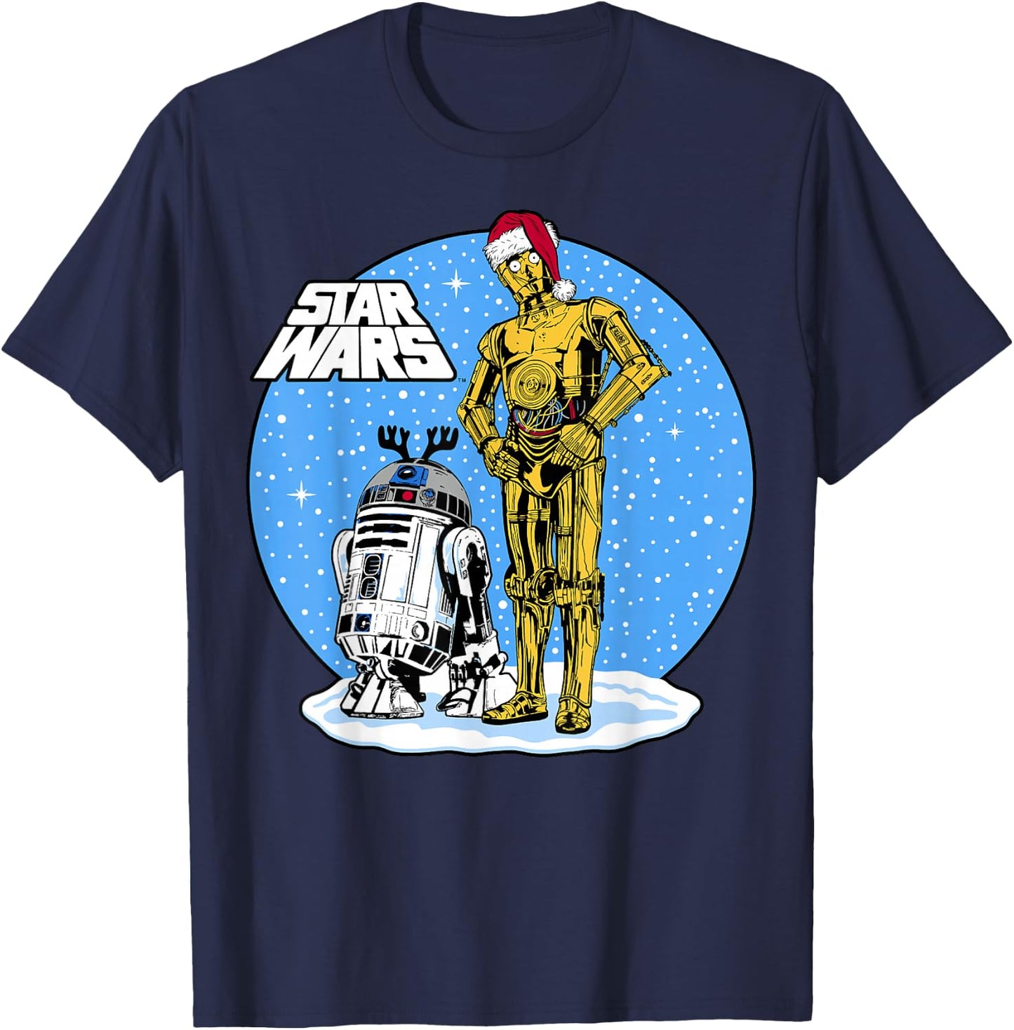 Star Wars Christmas C-3PO & R2-D2 Snow Globe T-Shirt - T-Shirt | Navy