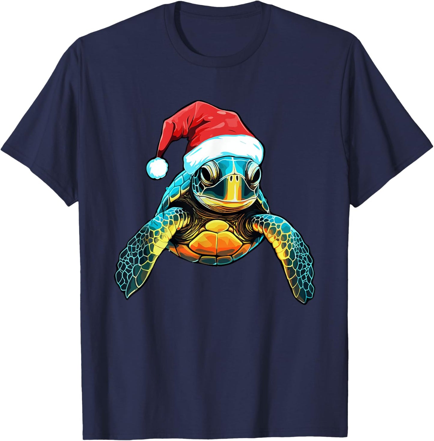 Cute Sea Turtle Christmas Santa Hat Xmas Pajama T-Shirt - T-Shirt | Navy