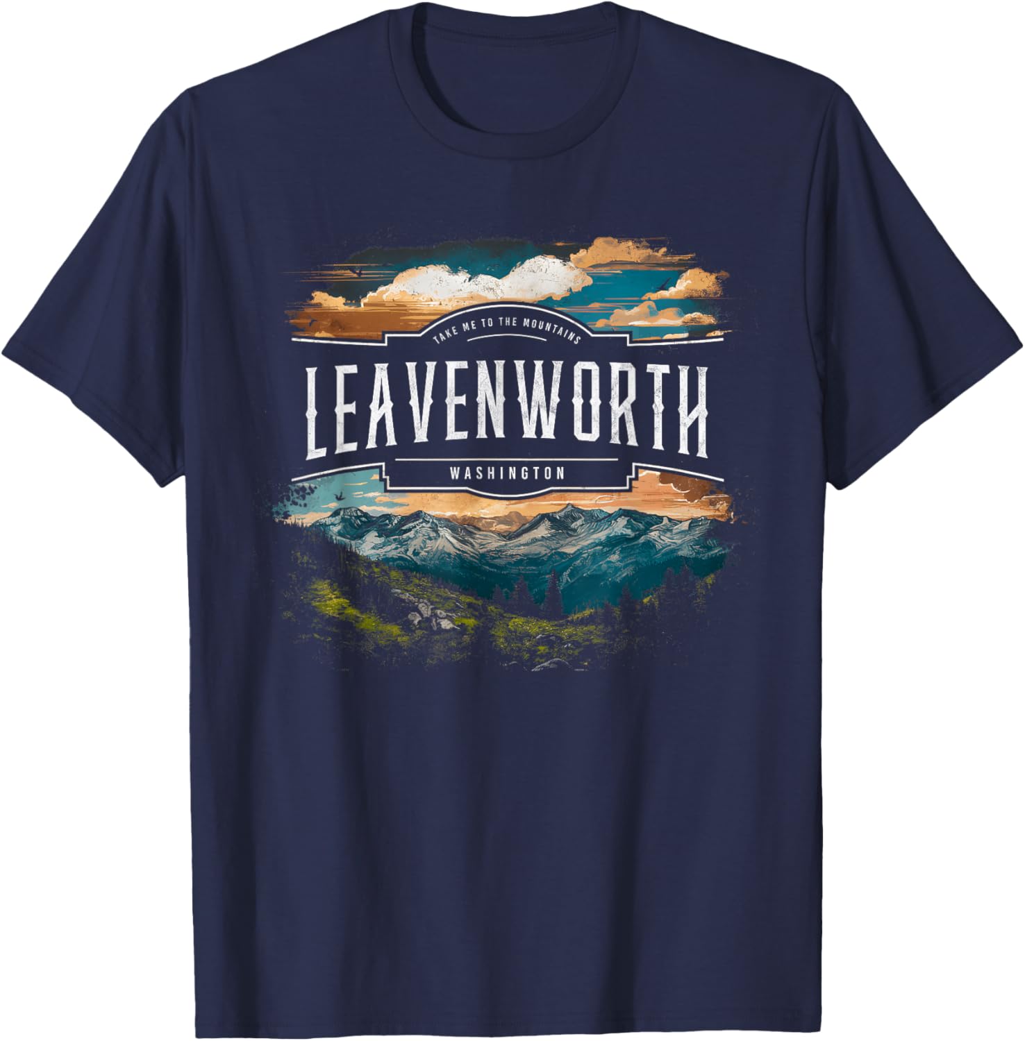 Leavenworth Mountains Washington Hiking Outdoors Vintage T-Shirt - T-Shirt | Navy