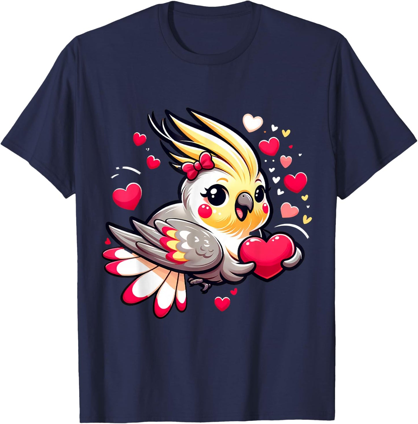 Cockatiel Valentine Hearts Parrot Bird T-Shirt - T-Shirt | Navy