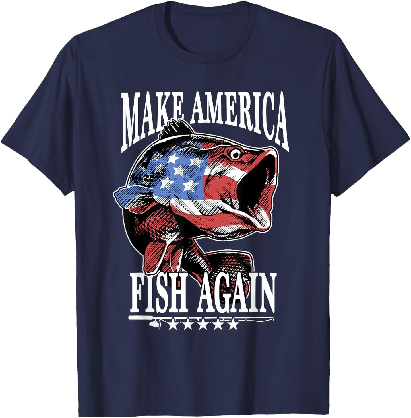 Make America Great Fishing American Flag USA Fisherman Red T-Shirt - T-Shirt | Navy