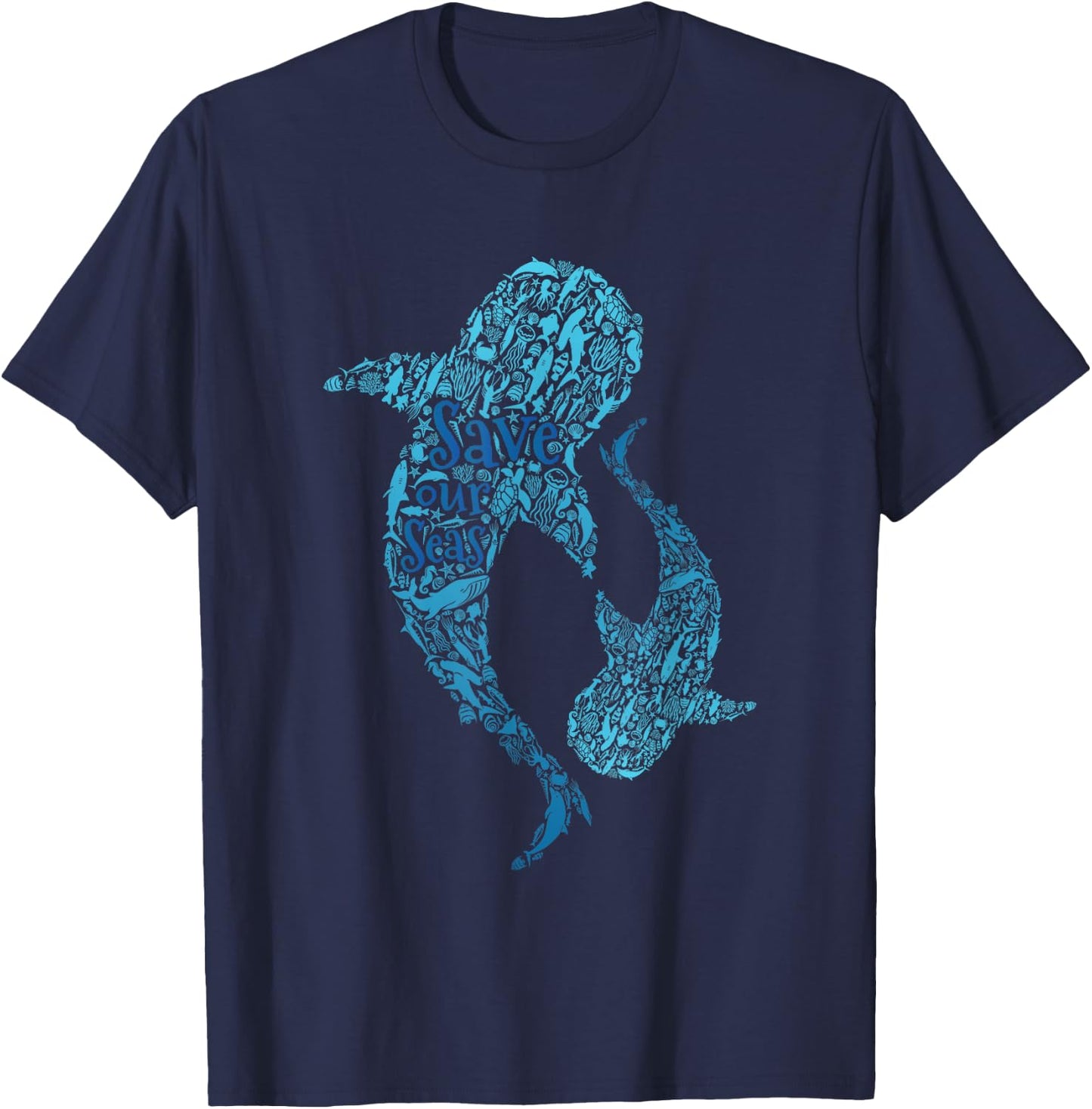 Save the Seas White Shark Environmental Awareness Gift T-Shirt - T-Shirt | Navy