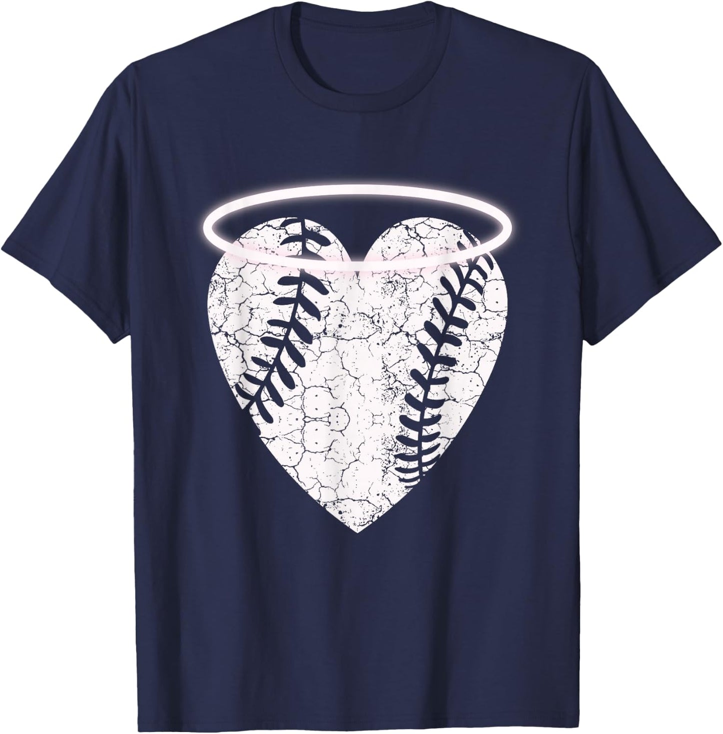 Vintage Angel Baseball Heart with Halo T-Shirt - T-Shirt | Navy