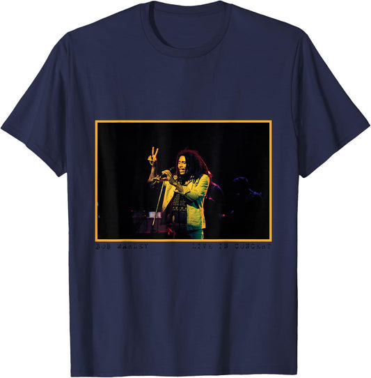 Bob Marley x David Burnett Live in Concert Photo T-Shirt - T-Shirt | Navy