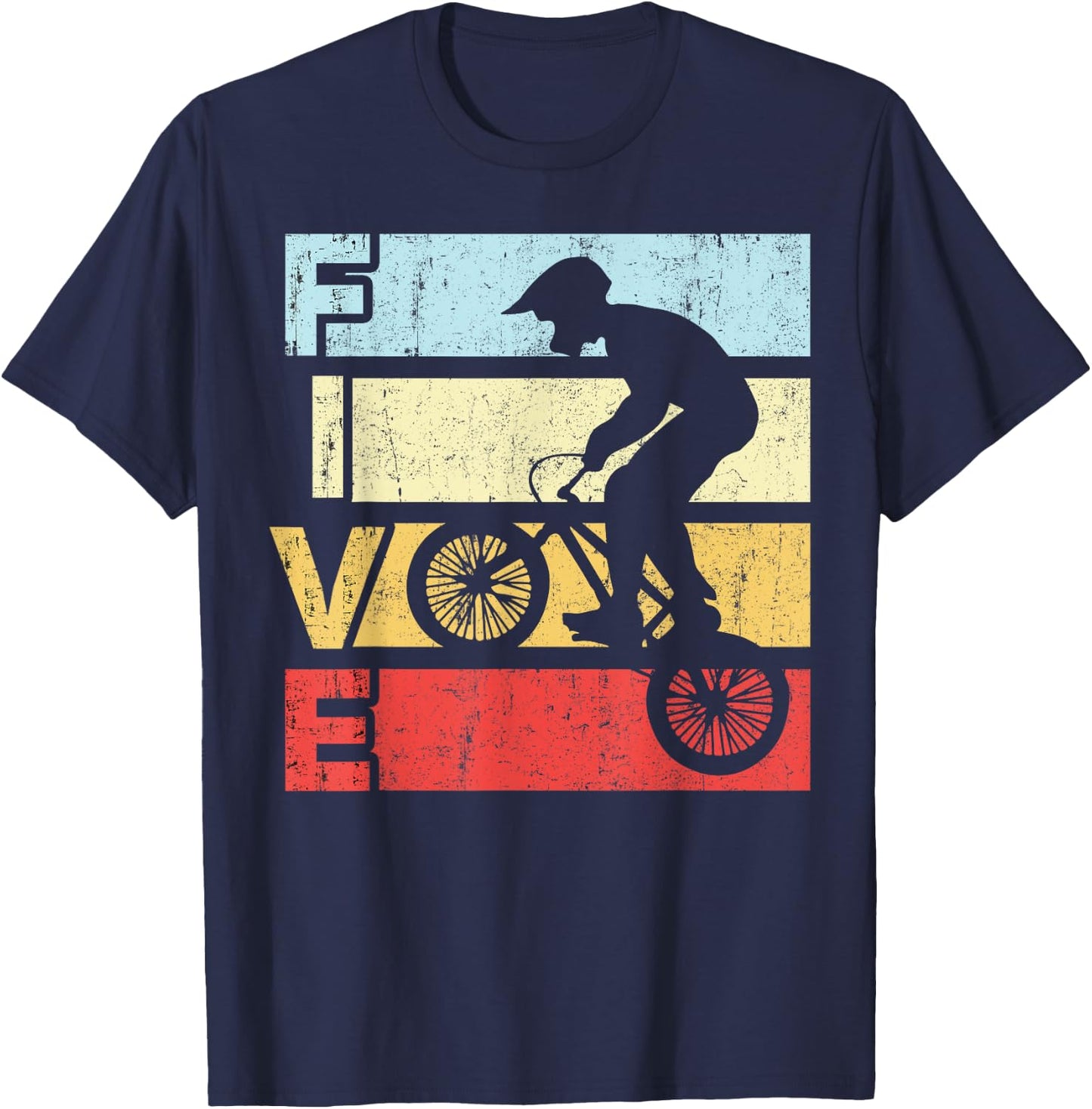 5 Year Old BMX Birthday Party Vintage Dirt Biking 5th Bike T-Shirt - T-Shirt | Navy