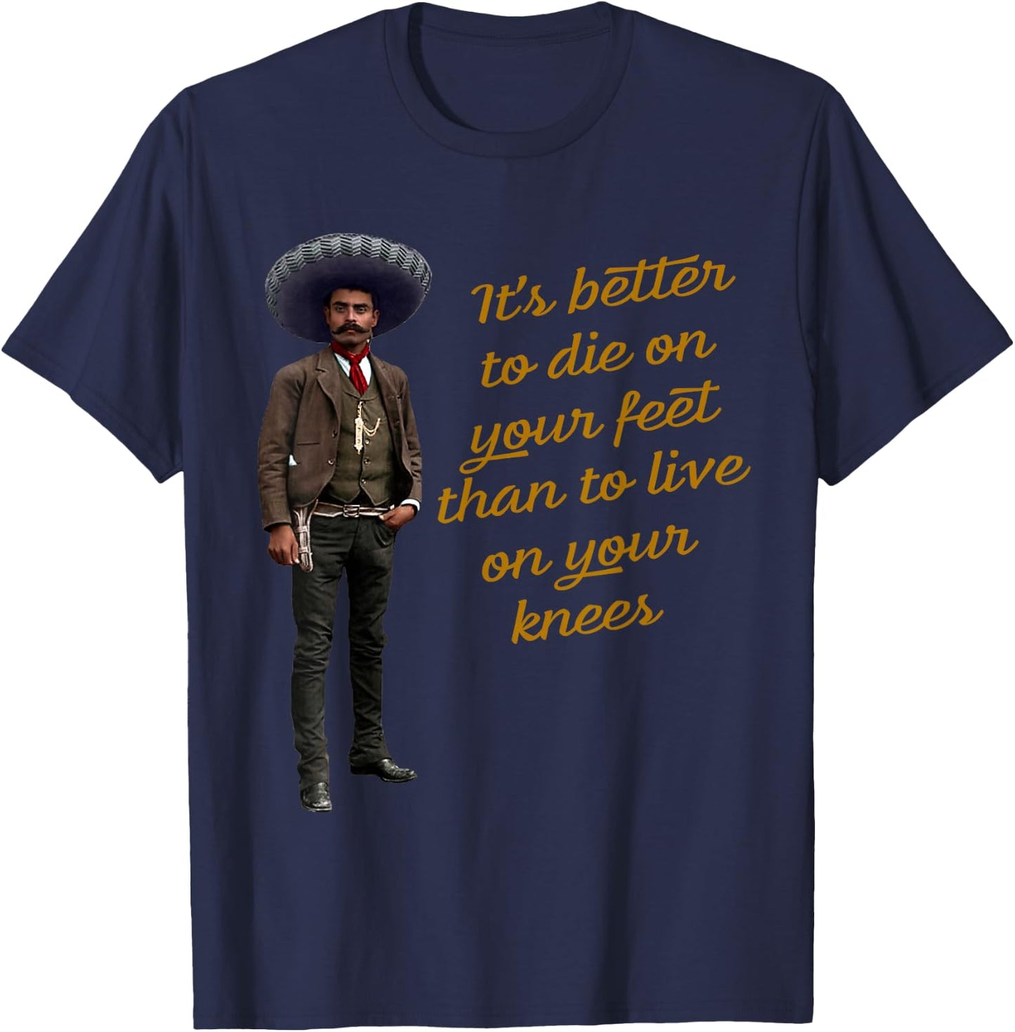 Emiliano Zapata Mexican Flag La Revolucion Mexicana T-Shirt - T-Shirt | Navy