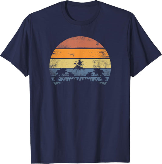 Pacific Ocean Beach Sun Palm Trees Retro Vintage K T-Shirt - T-Shirt | Navy