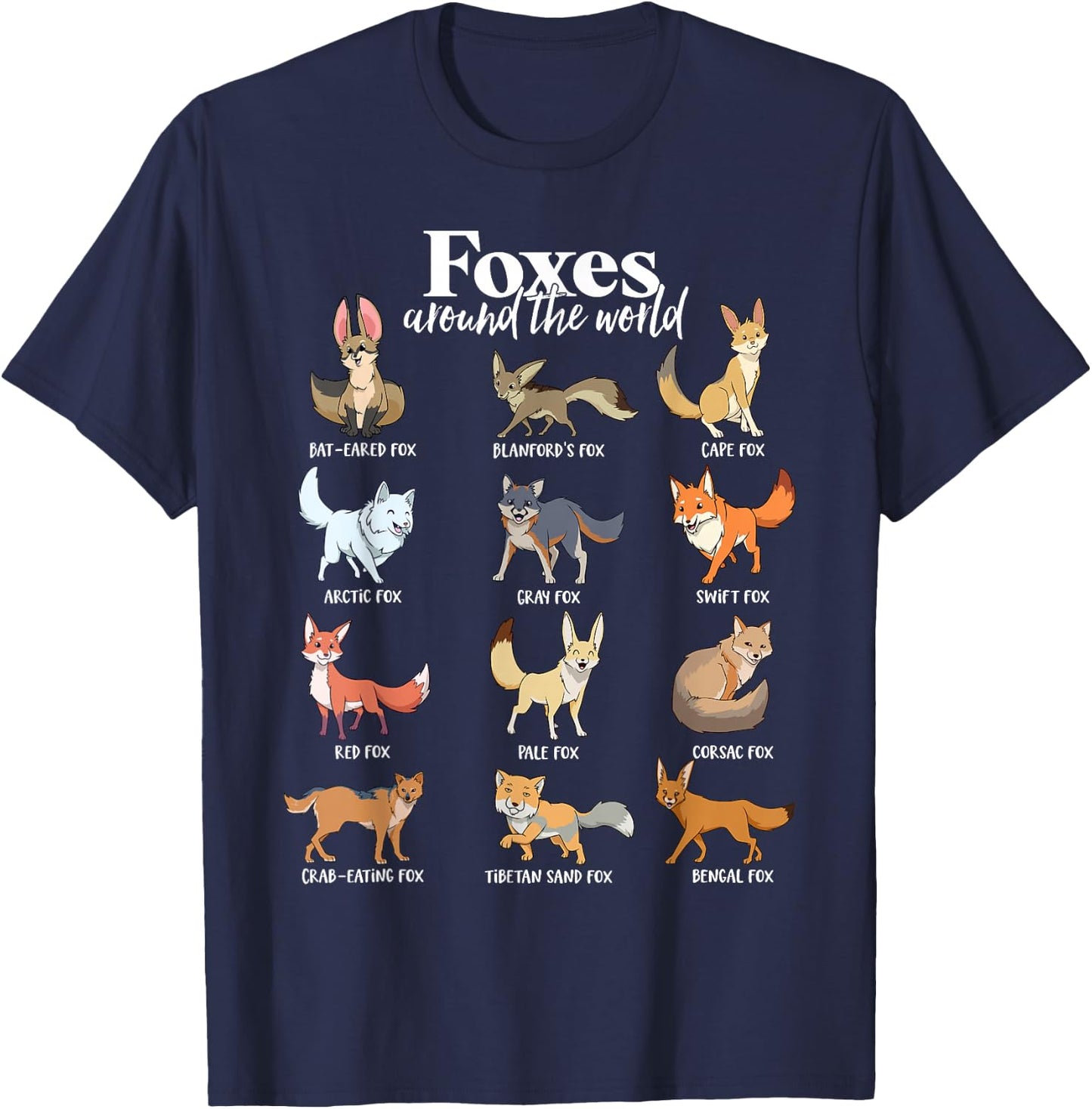 Many types of foxes - foxes of the world T-Shirt - T-Shirt | Navy