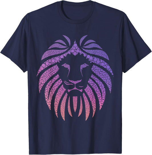 Lion Face Head Mane Gradient Pink and Purple Cat T-Shirt - T-Shirt | Navy