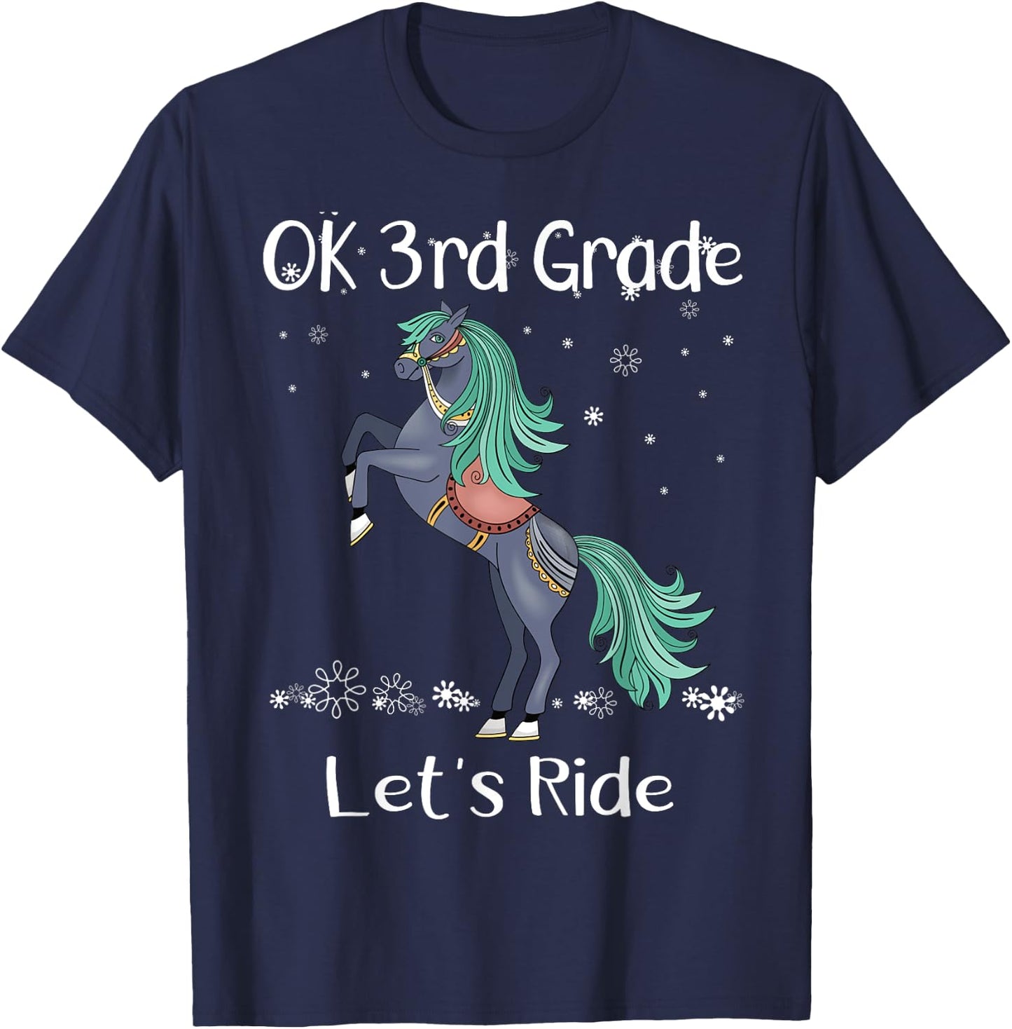 OK 3rd Third Grade Lets Ride Horse Back To School Girls T-Shirt - T-Shirt | Navy