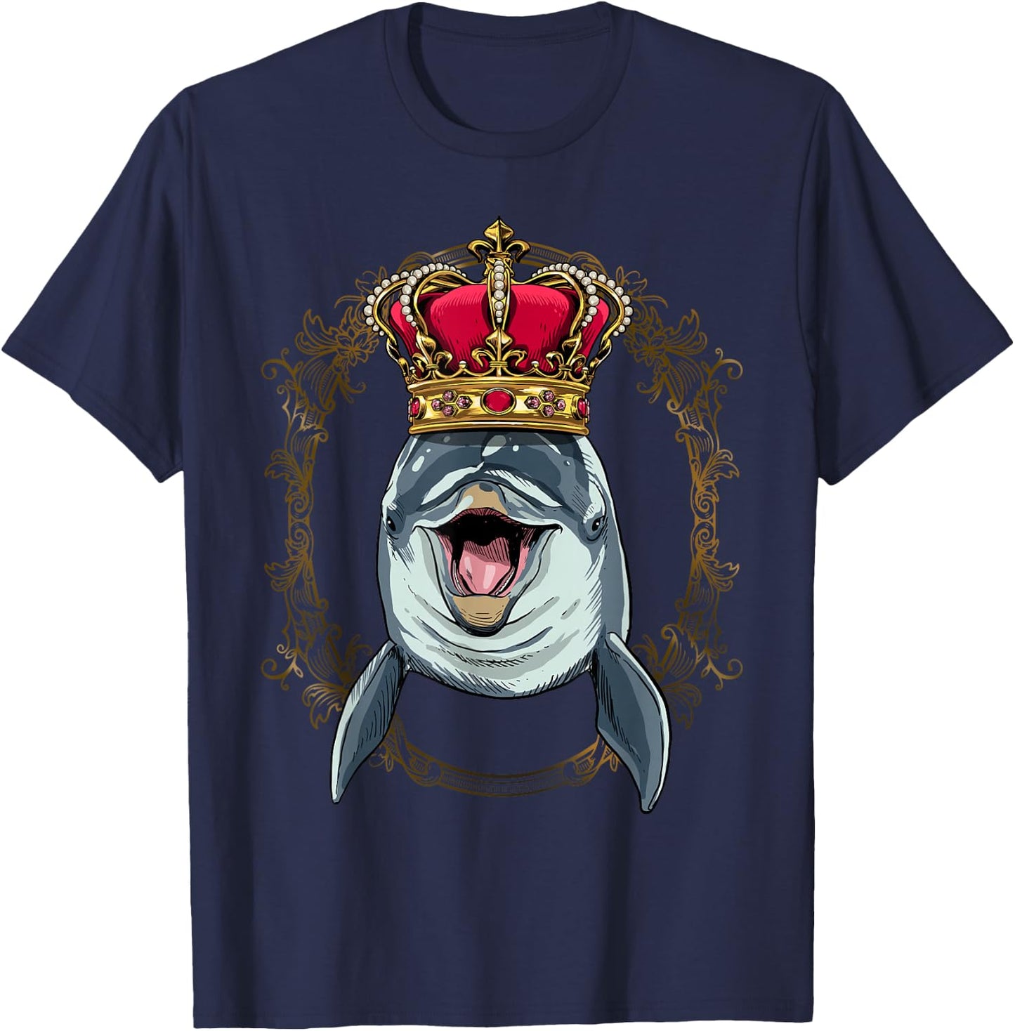 King Dolphin Wearing Crown - Queen Dolphin Animal T-Shirt - T-Shirt | Navy