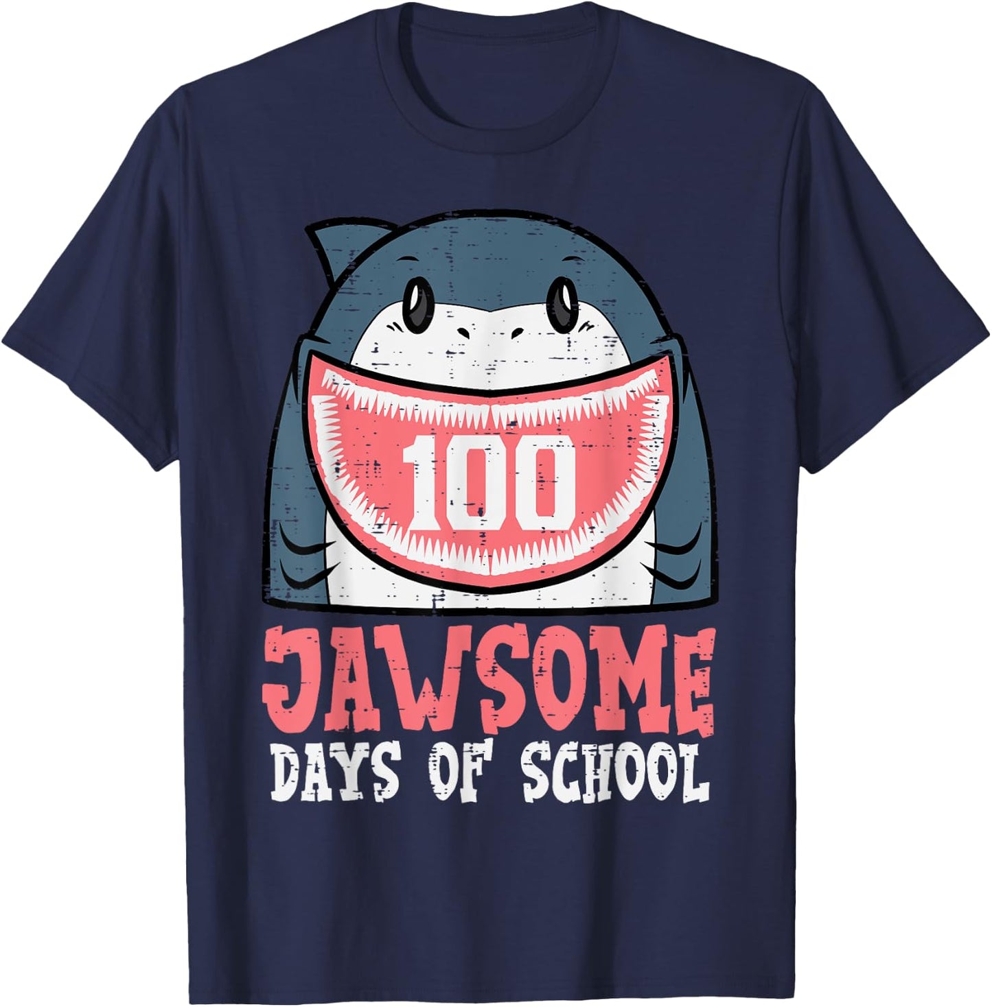 100 Jawsome Days Of School Shark 100th Day Boys Girls Kids T-Shirt - T-Shirt | Navy