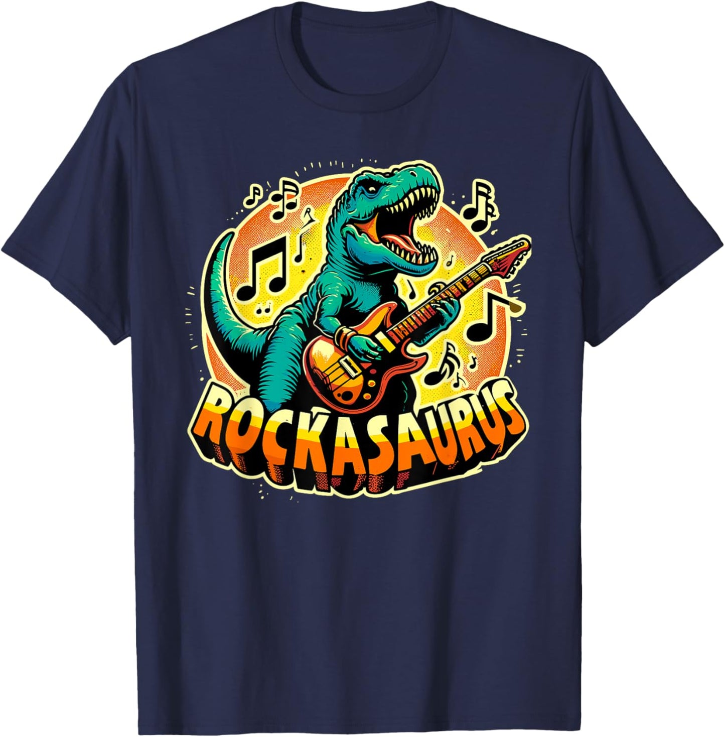 Rockasaurus Dinosaur Playing Guitar | Guitarist T-Rex T-Shirt - T-Shirt | Navy