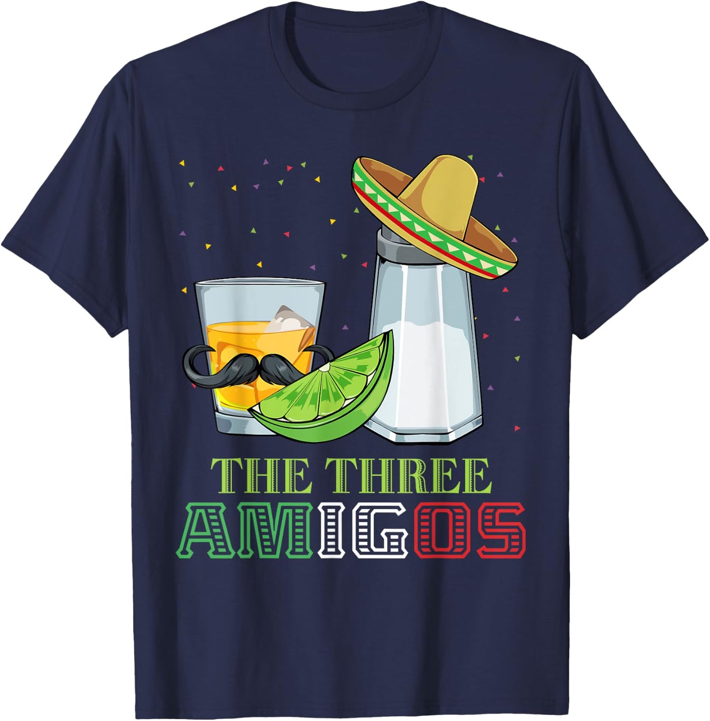 Three Amigos Cinco De Mayo Mexican Mexico Tequila Lime Salt T-Shirt - T-Shirt | Navy