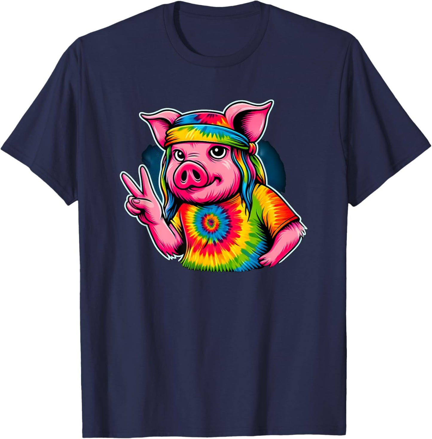 Peace Sign Tie Dye Pig T-Shirt - T-Shirt | Navy