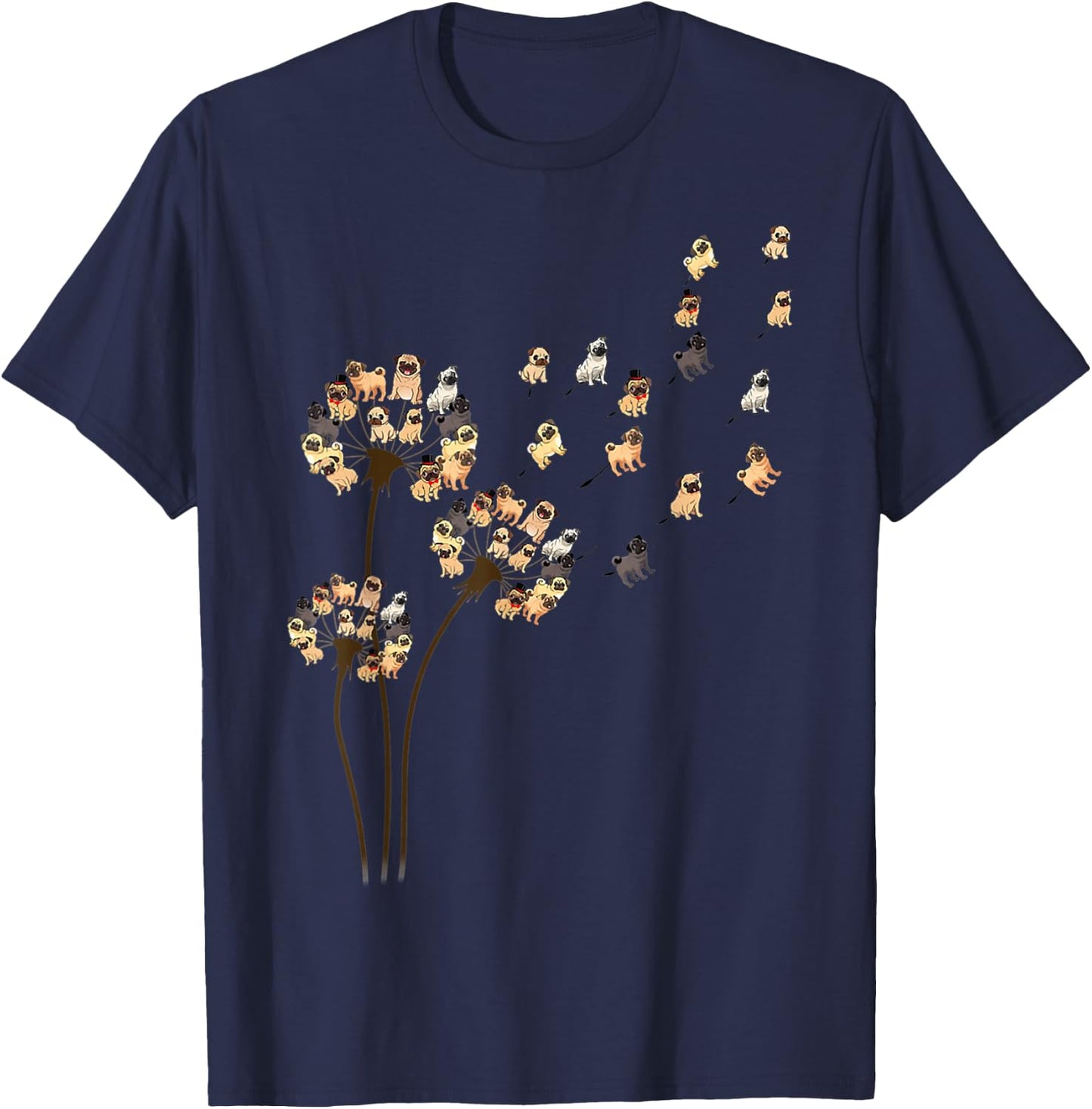 Flower Pug Dog Dandelion Funny Animals Lover T-Shirt - T-Shirt | Navy
