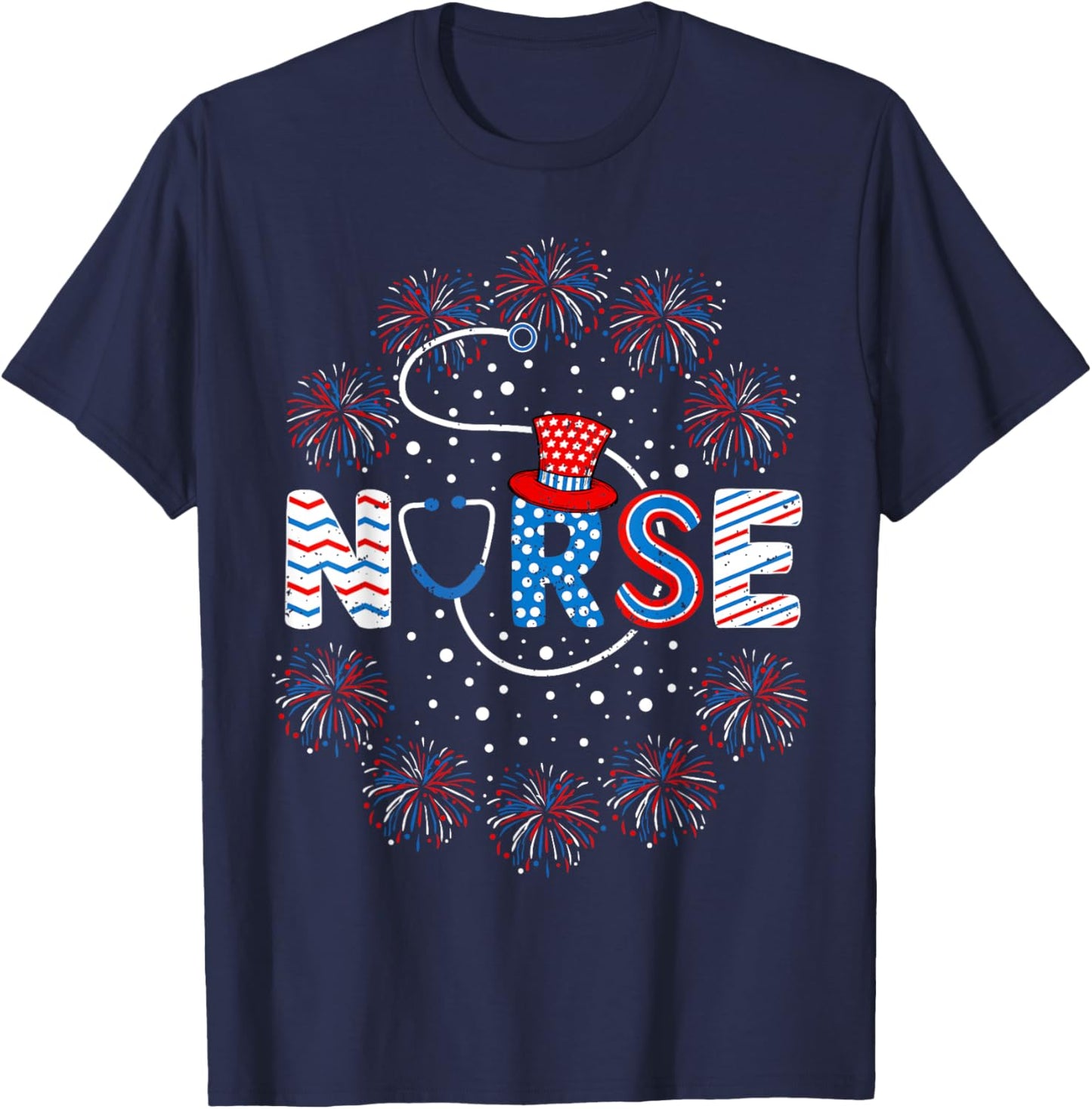4th of July Nurse American Flag Fourth Of July Nurse T-Shirt - T-Shirt | Navy