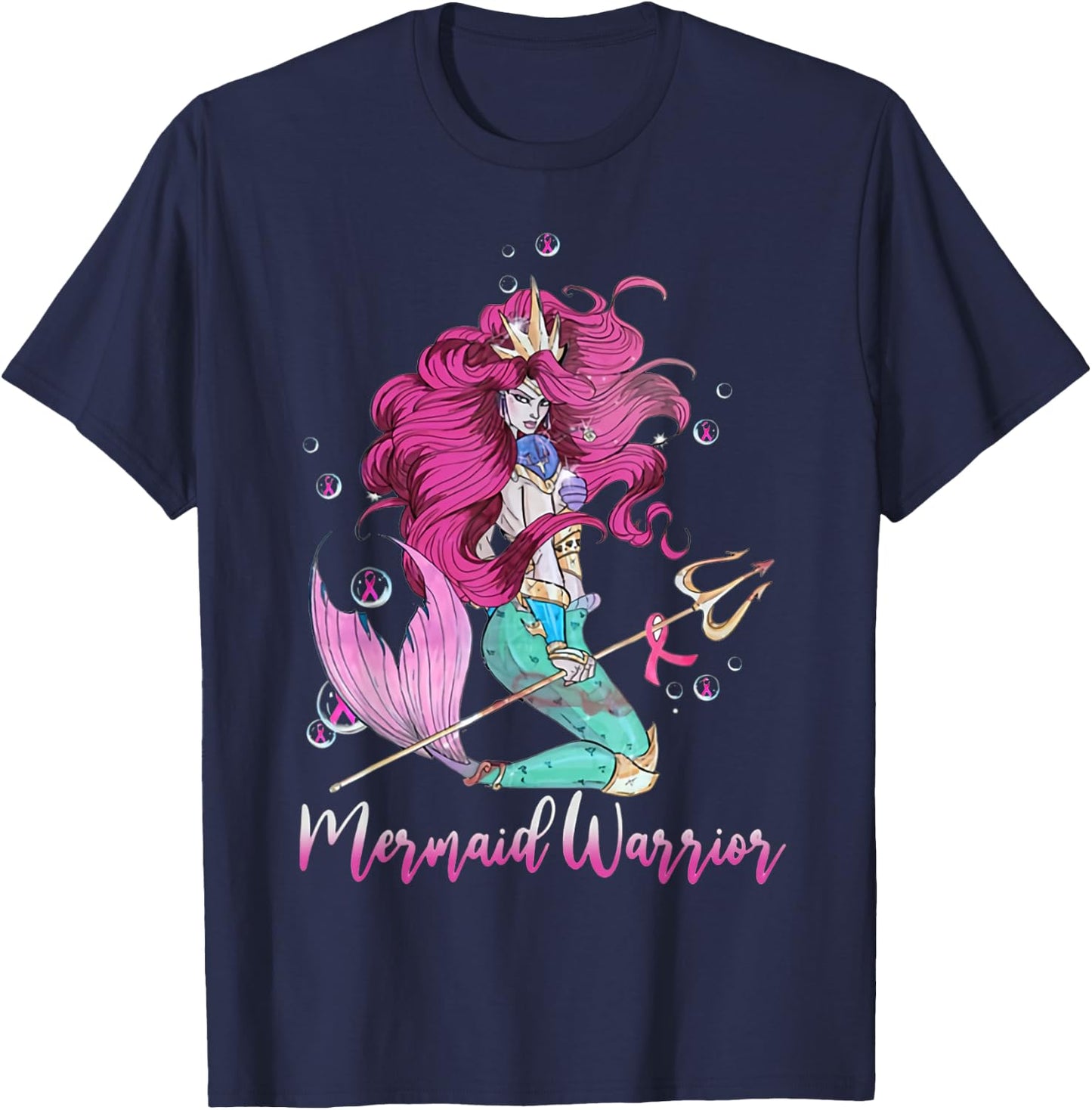Breast Cancer Mermaid Warrior Mermaid Warrior Breast Cancer T-Shirt - T-Shirt | Navy