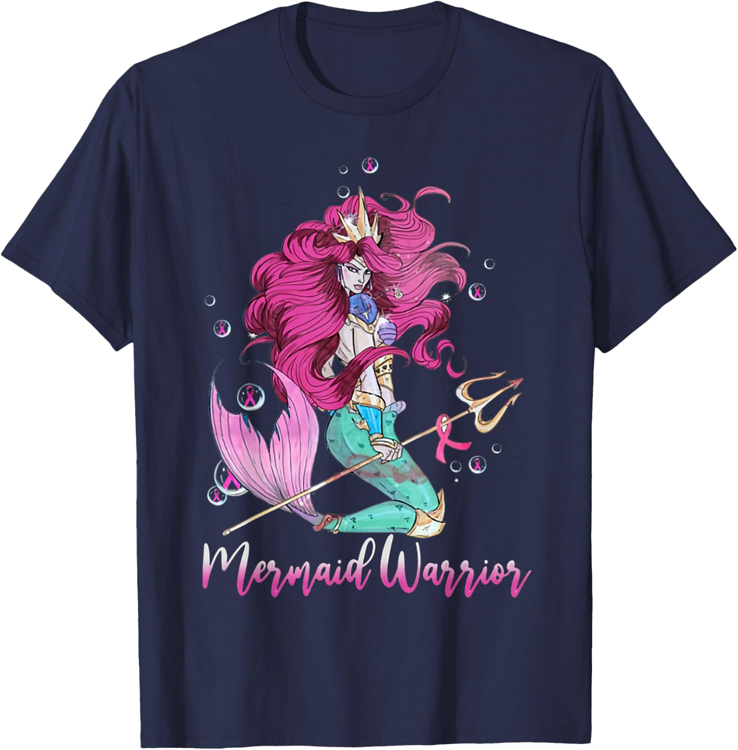 Breast Cancer Mermaid Warrior Mermaid Warrior Breast Cancer T-Shirt - T-Shirt | Navy