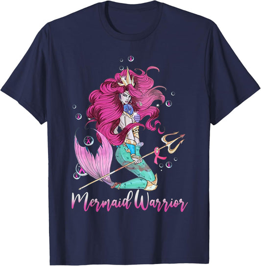 Breast Cancer Mermaid Warrior Mermaid Warrior Breast Cancer T-Shirt - T-Shirt | Navy
