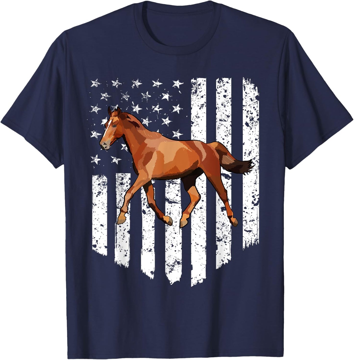 White American Flag Brown Horse 4th Of July Farm Animal Kids Men T-Shirt - T-Shirt | Navy