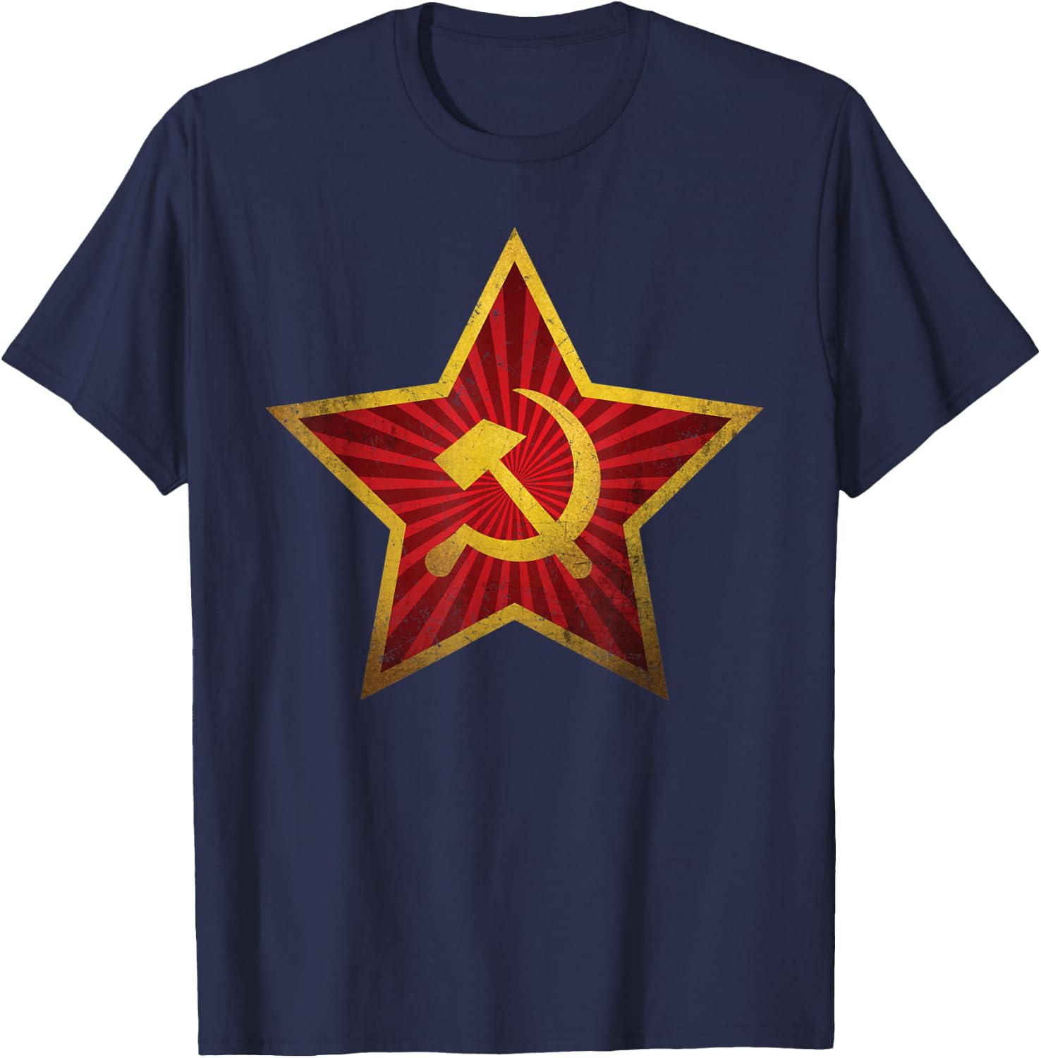 Soviet CCCP Red Star Sickle Hammer Symbol Emblem Distressed T-Shirt - T-Shirt | Navy