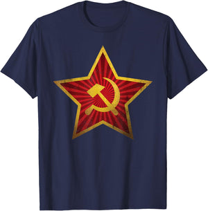Soviet CCCP Red Star Sickle Hammer Symbol Emblem Distressed T-Shirt - T-Shirt | Navy