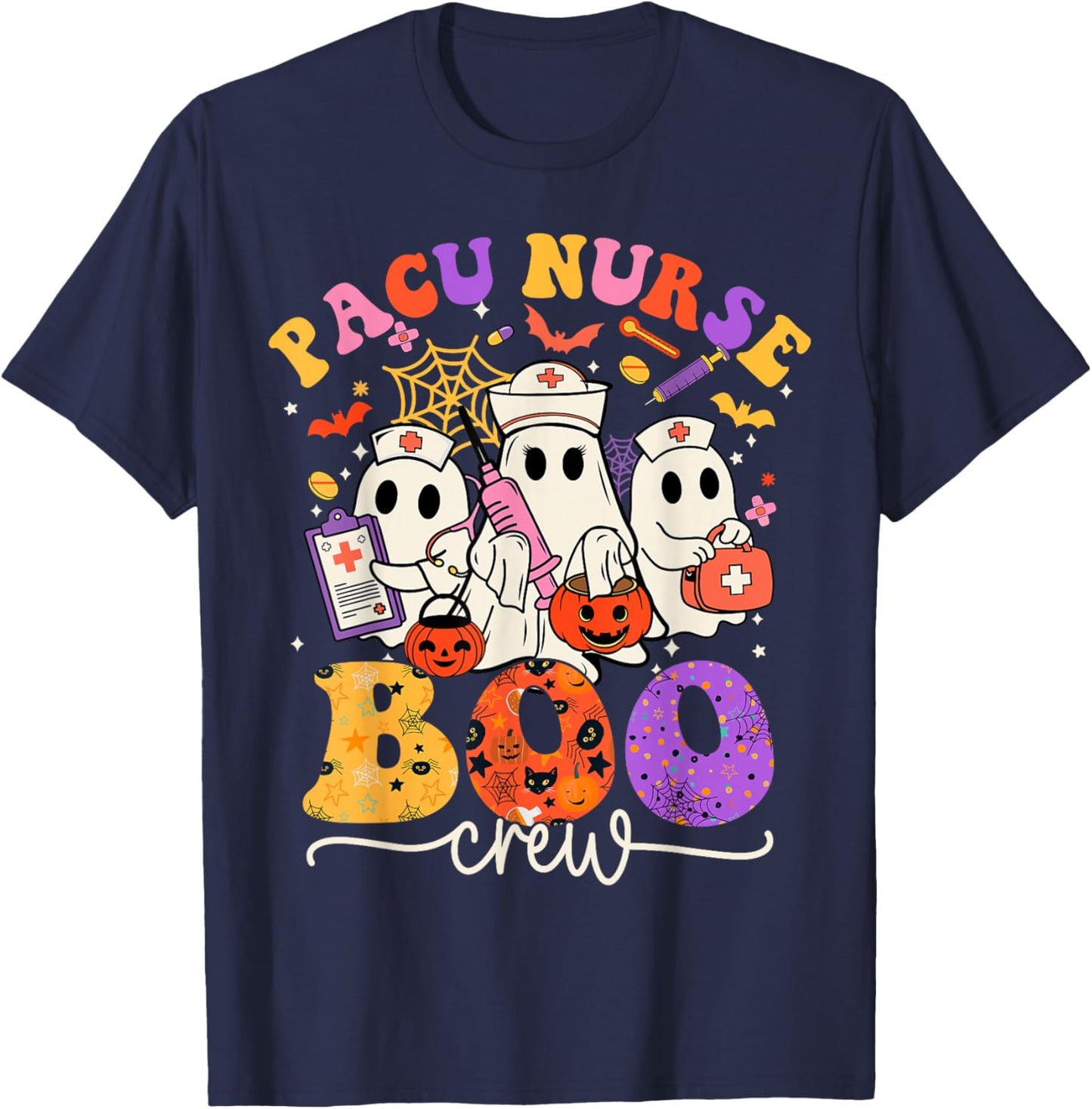 PACU Boo Crew Costume Funny Nurse Ghost Halloween T-Shirt - T-Shirt | Navy