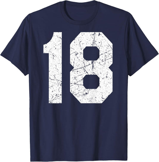 #18 Jersey Uniform Varsity Sports Number, 18th Birthday T-Shirt - T-Shirt | Navy