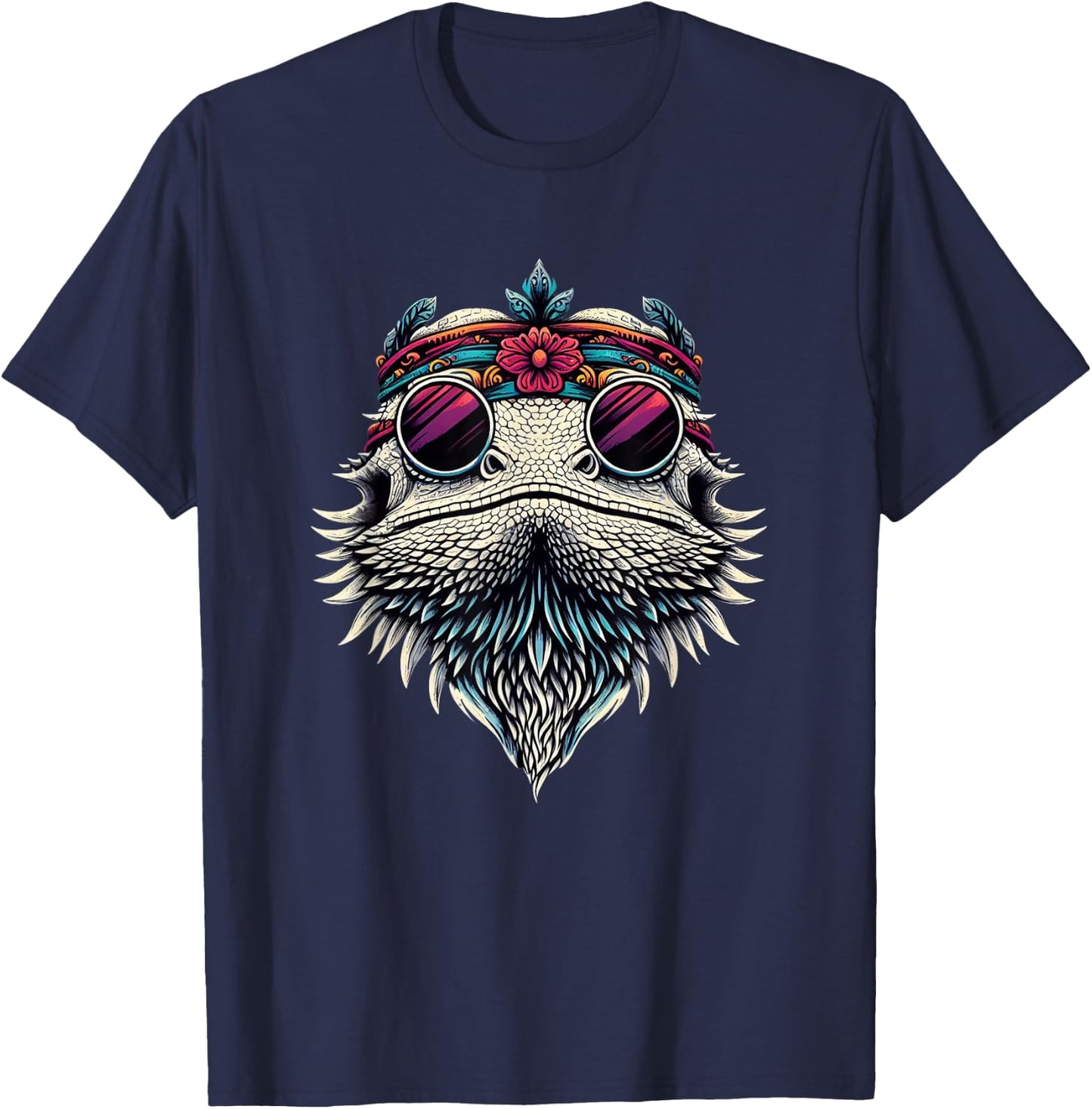 Bearded Dragons Reptile Lizard Pet Hippie Style T-Shirt - T-Shirt | Navy