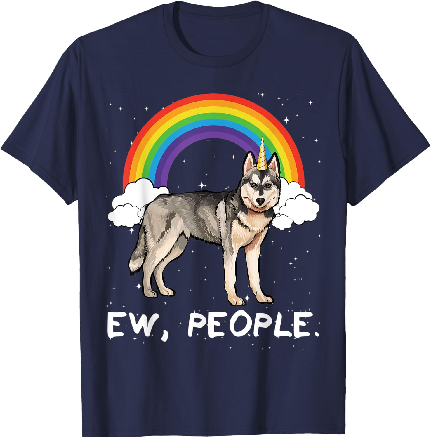 Rainbow Siberian Husky Ew People Unicorn Dog Men Women Kids T-Shirt - T-Shirt | Navy