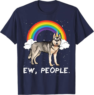 Rainbow Siberian Husky Ew People Unicorn Dog Men Women Kids T-Shirt - T-Shirt | Navy