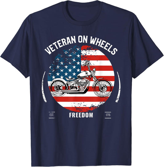 Military Veteran Biker Military Motorcycle Rider Gift T-Shirt - T-Shirt | Navy