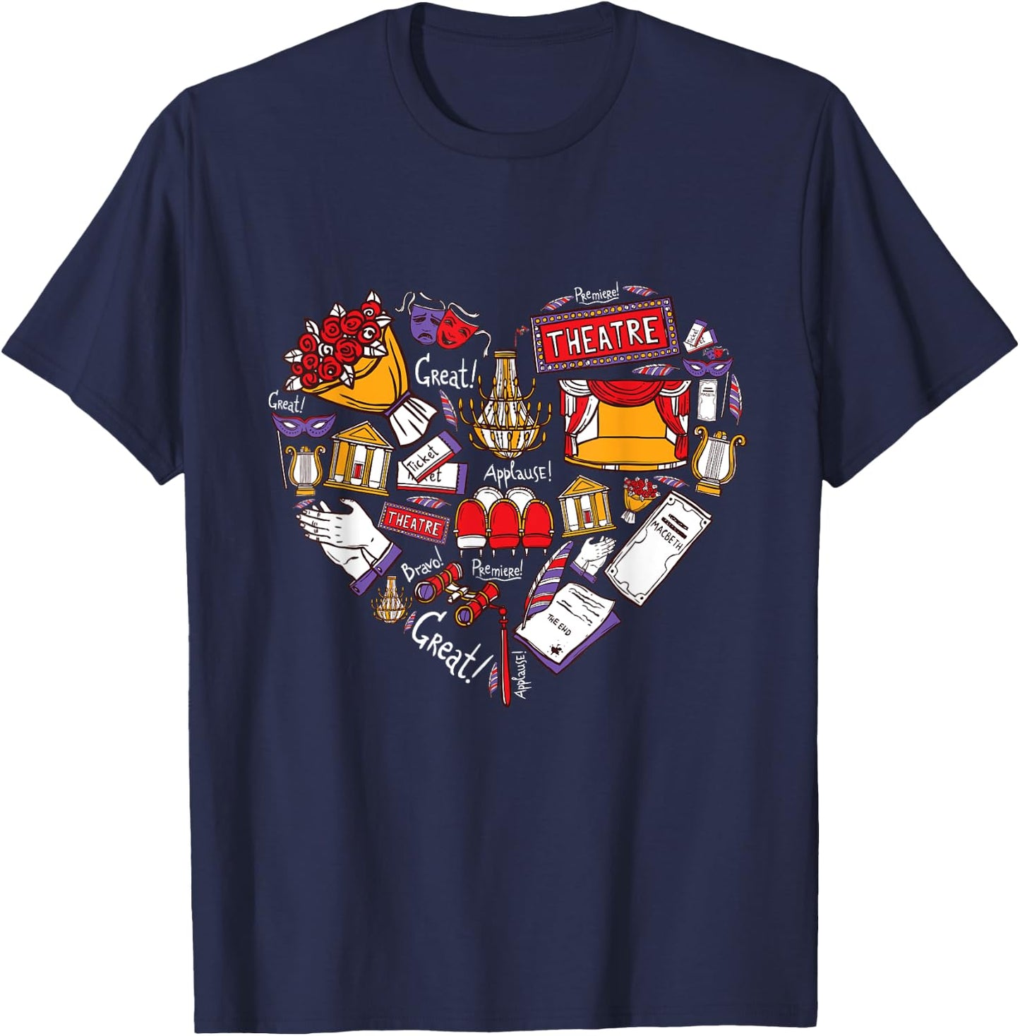 Theatre heart love actor actress gift women kids T-Shirt - T-Shirt | Navy