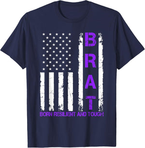Military Child US Flag Born Resilient And Tough BRAT T-Shirt - T-Shirt | Navy