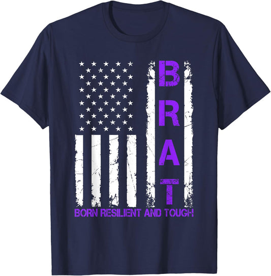Military Child US Flag Born Resilient And Tough BRAT T-Shirt - T-Shirt | Navy