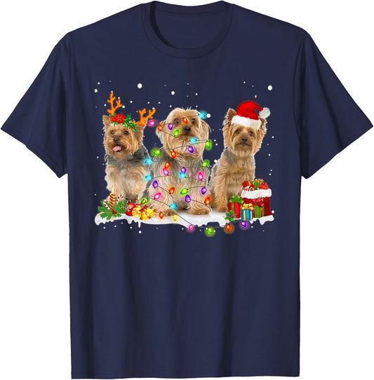 Three Silky Terrier Xmas Silky Terrier-Snow-Christmas Lover T-Shirt - T-Shirt | Navy