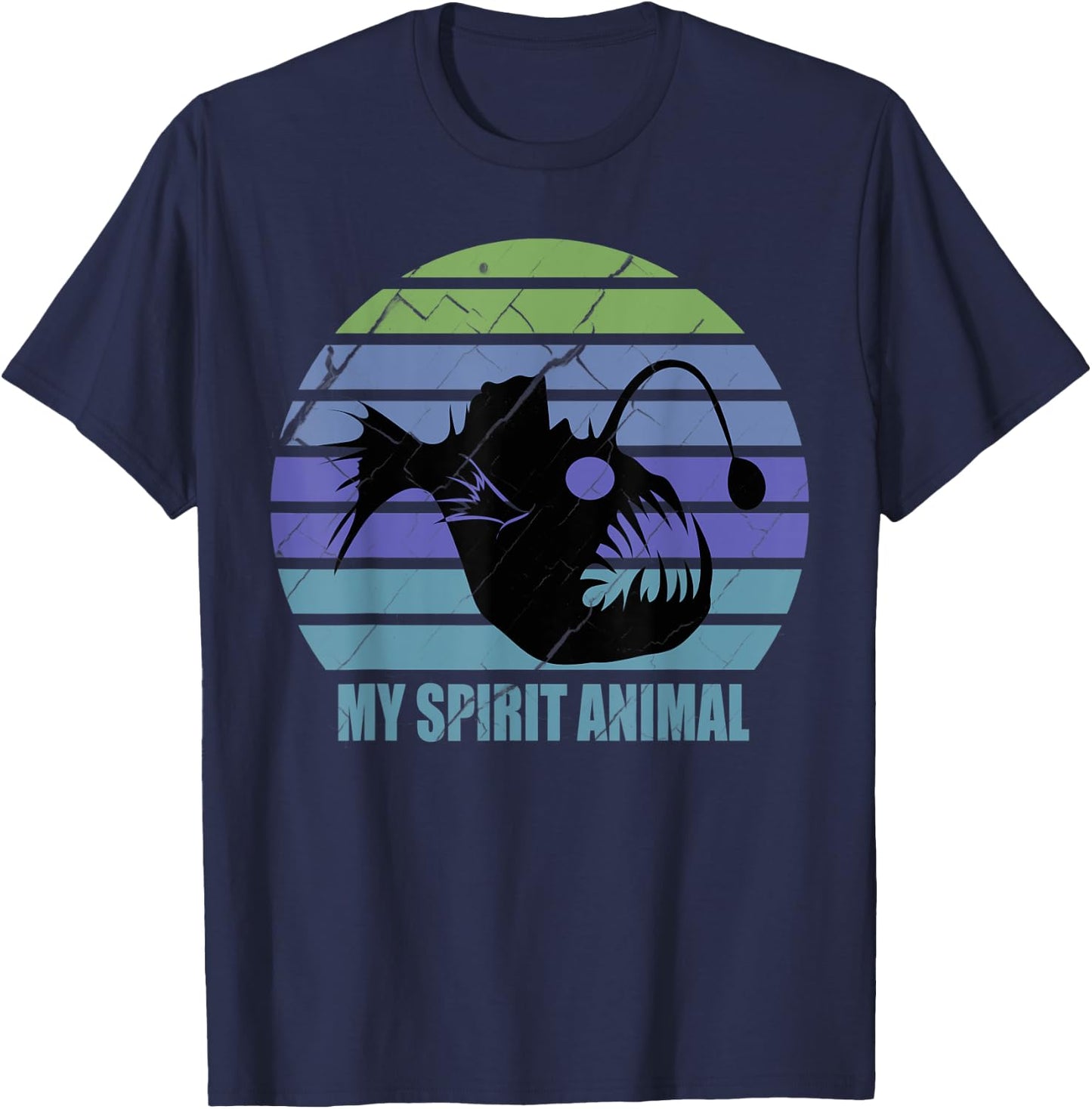 Funny Angler Fish My Spirit Animal Sarcastic Retro Vintage T-Shirt - T-Shirt | Navy