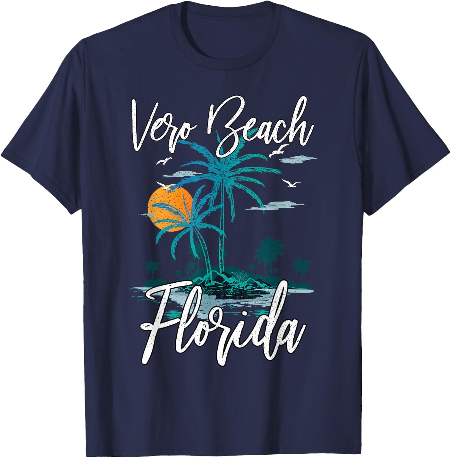 Family Vacation Retro Sunset Florida Vero Beach Women Kids T-Shirt - T-Shirt | Navy
