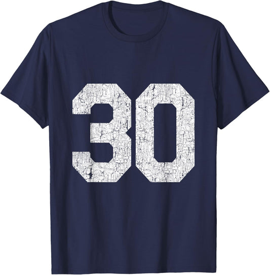 #30 Jersey Uniform Varsity Sports Number, 30th Birthday T-Shirt - T-Shirt | Navy