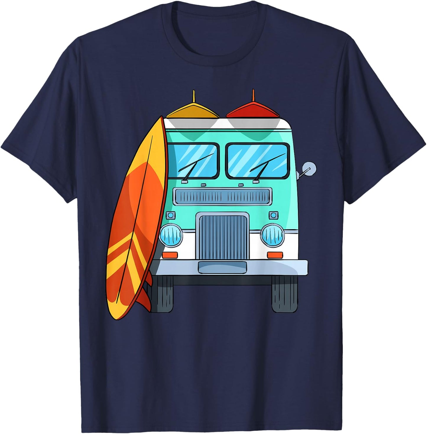 Surf Van Surfboard Palm Trees Surfing Surfer Waves Summer Men Women Girls Kids T-Shirt - T-Shirt | Navy