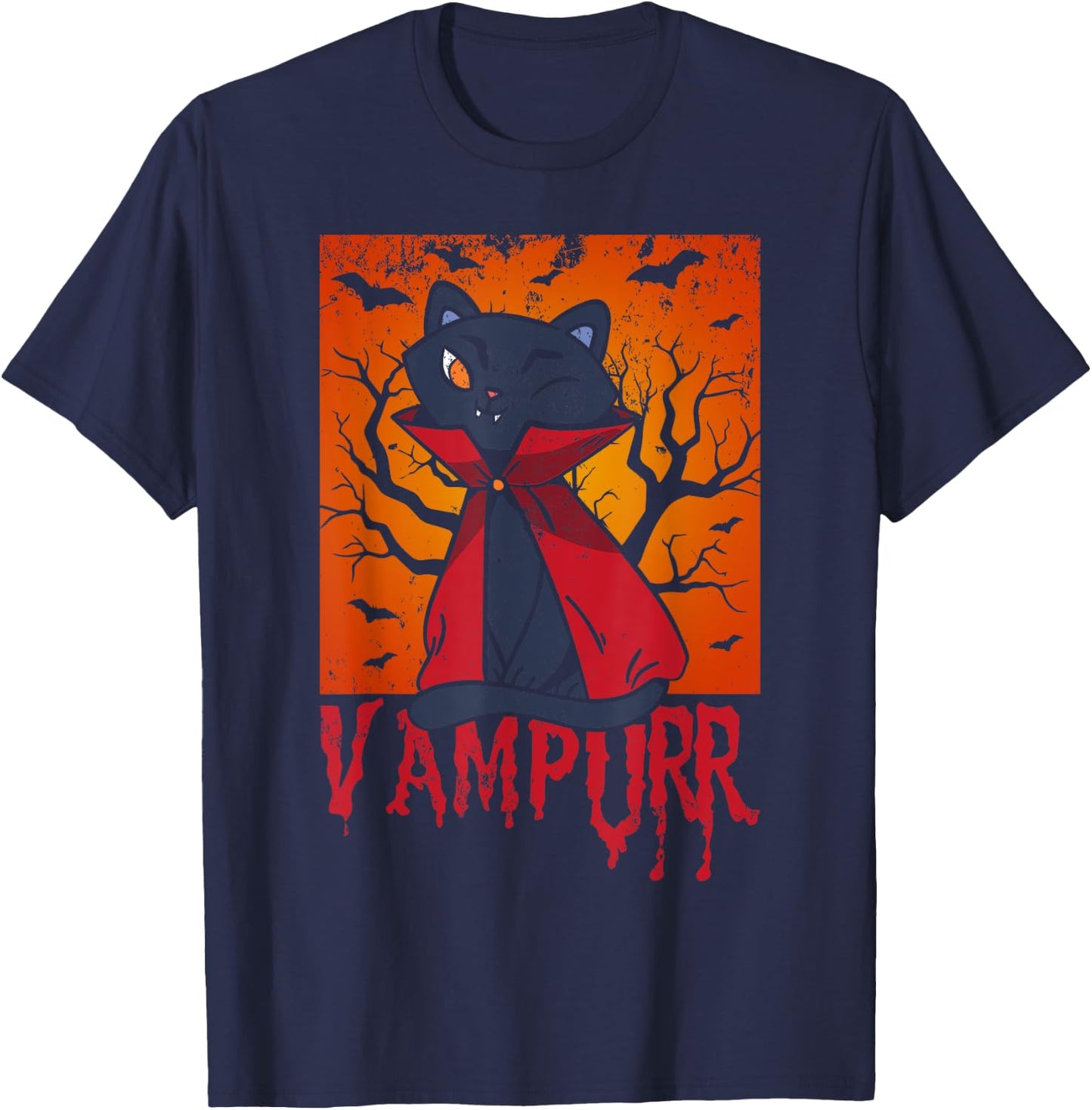 Vampurr Vampire Costume Cat Lover Kitten Halloween T-Shirt - T-Shirt | Navy