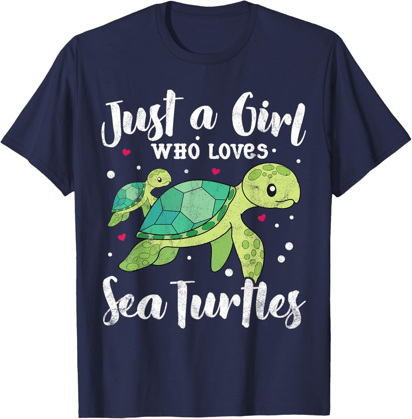 Just A Girl Who Loves Sea Turtle Women Gift Kids Mom Lover T-Shirt - T-Shirt | Navy
