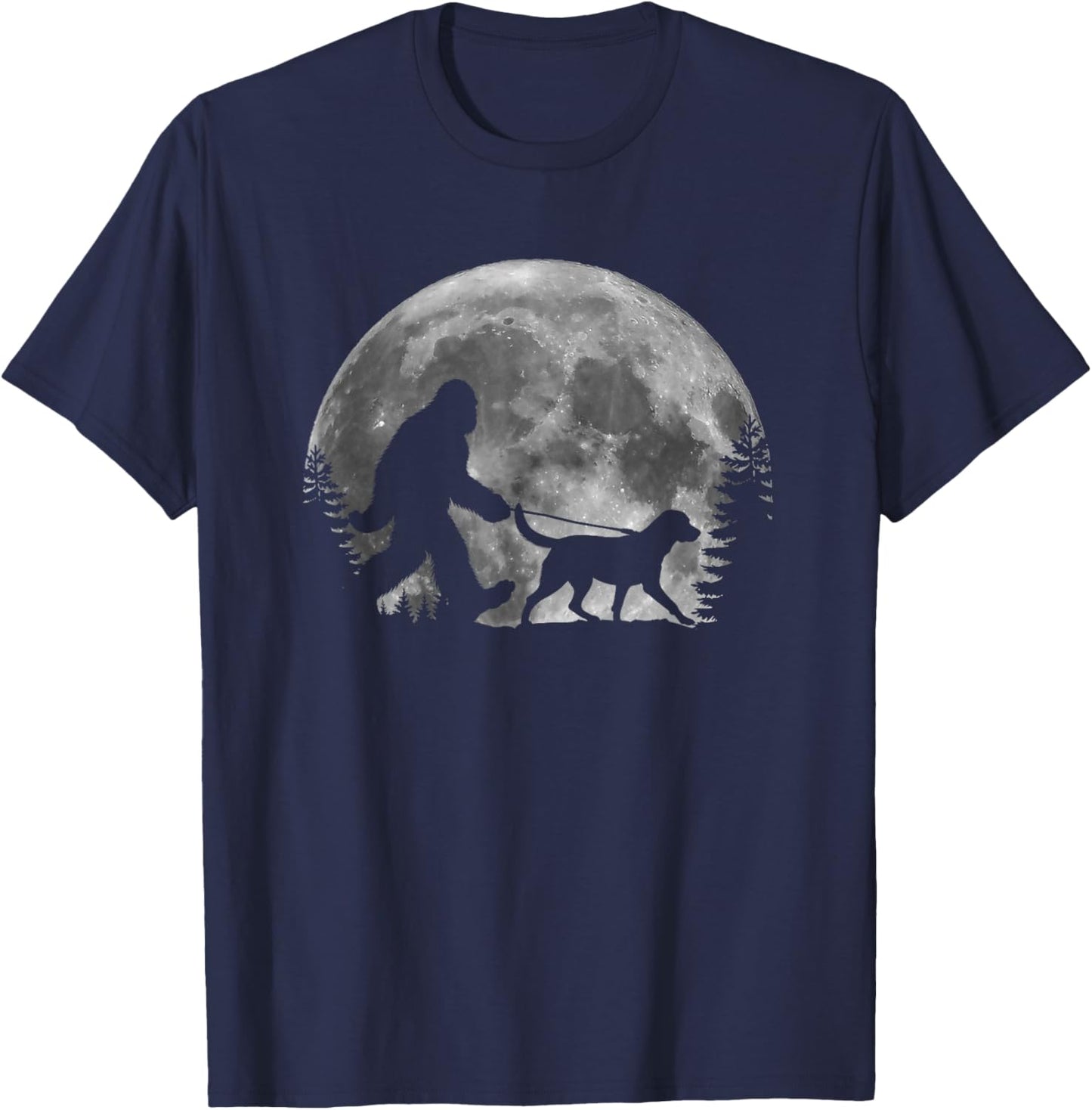 Bigfoot Walking a Dog Labrador Retriever Dad Moon Halloween Men Women Kids T-Shirt - T-Shirt | Navy