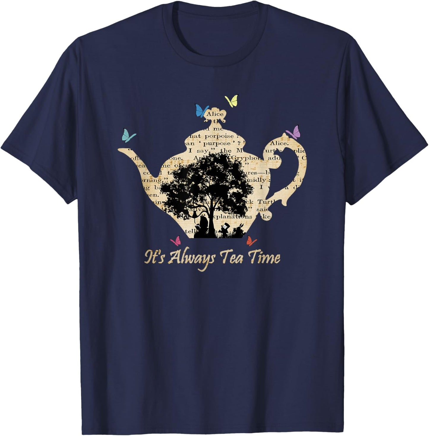 Alice in Wonderland Vintage Tea Time T-Shirt - T-Shirt | Navy