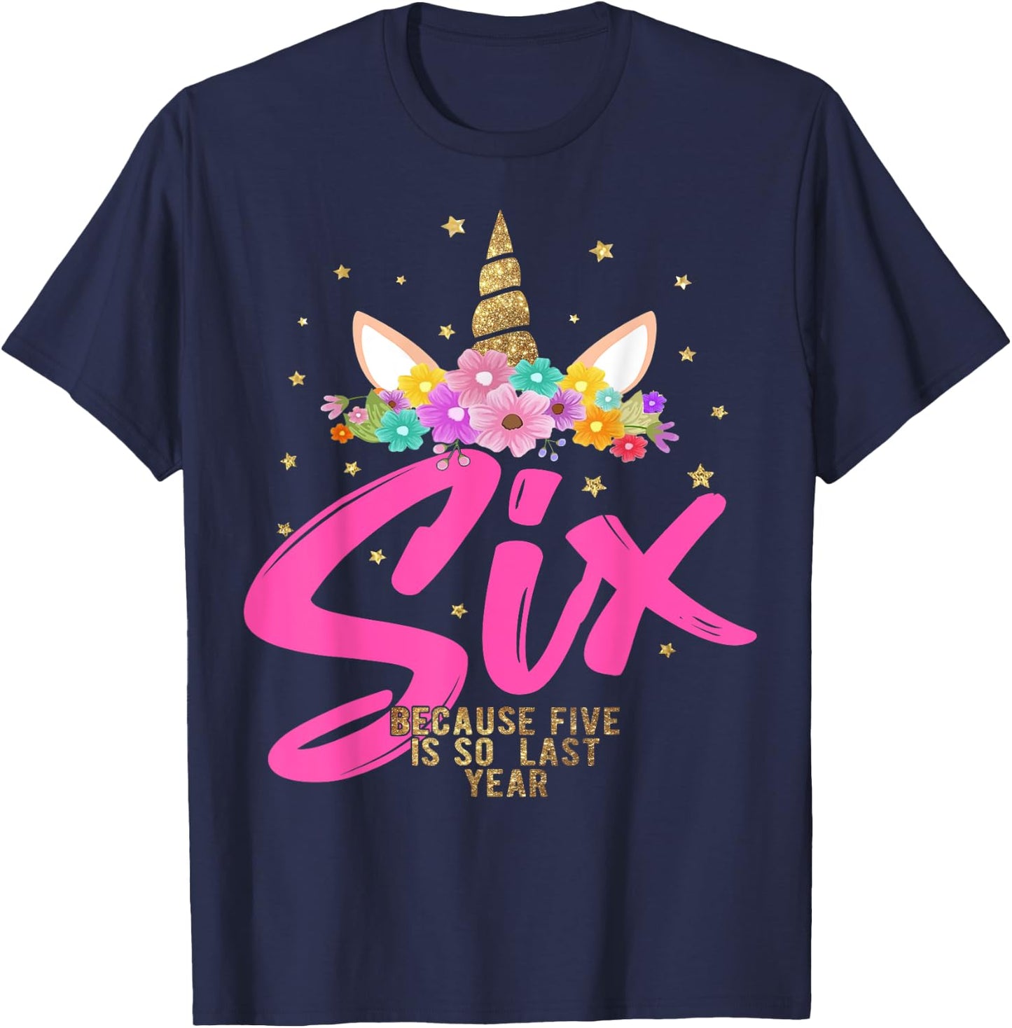 Unicorn Birthday Girl 6 Years Old Gift 6th B-day T-Shirt - T-Shirt | Navy